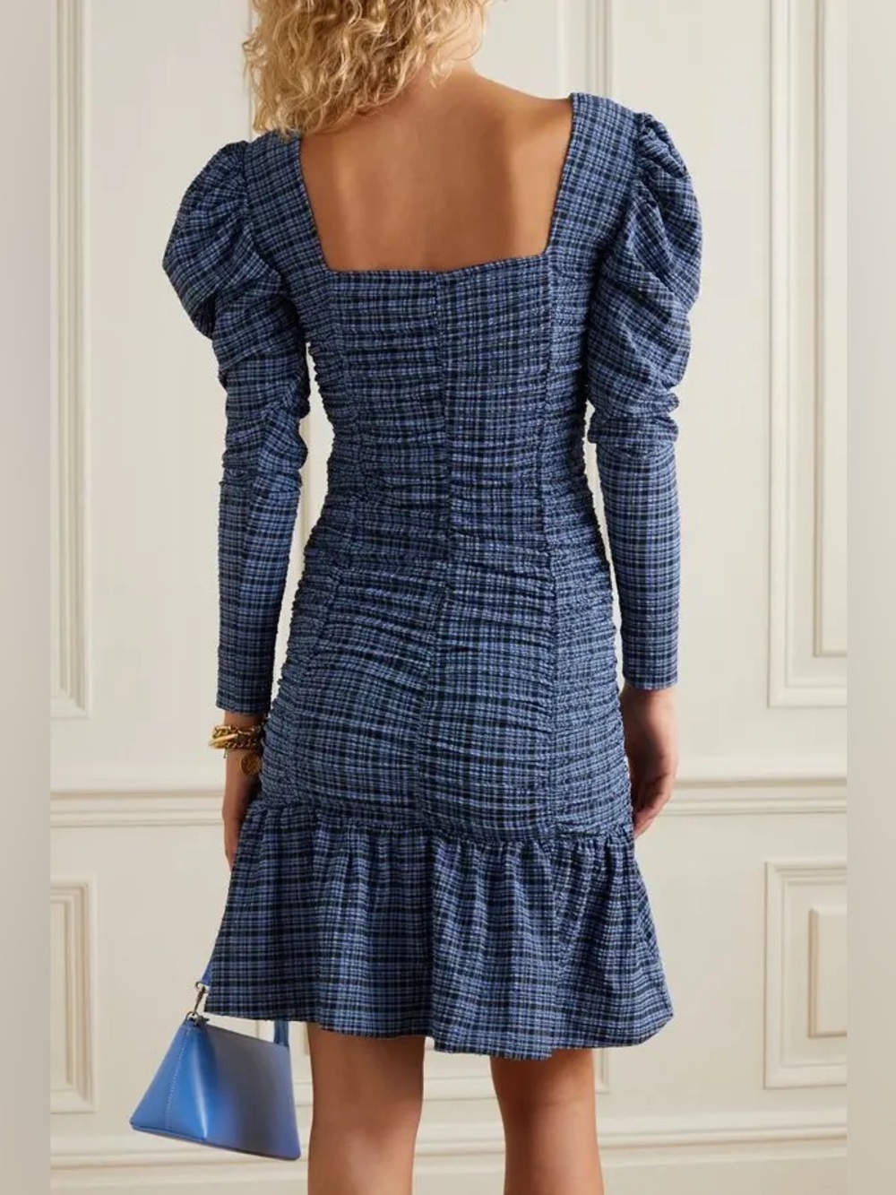 GANNI Ruched Check Mini Dress 32 - Picture 2 of 7